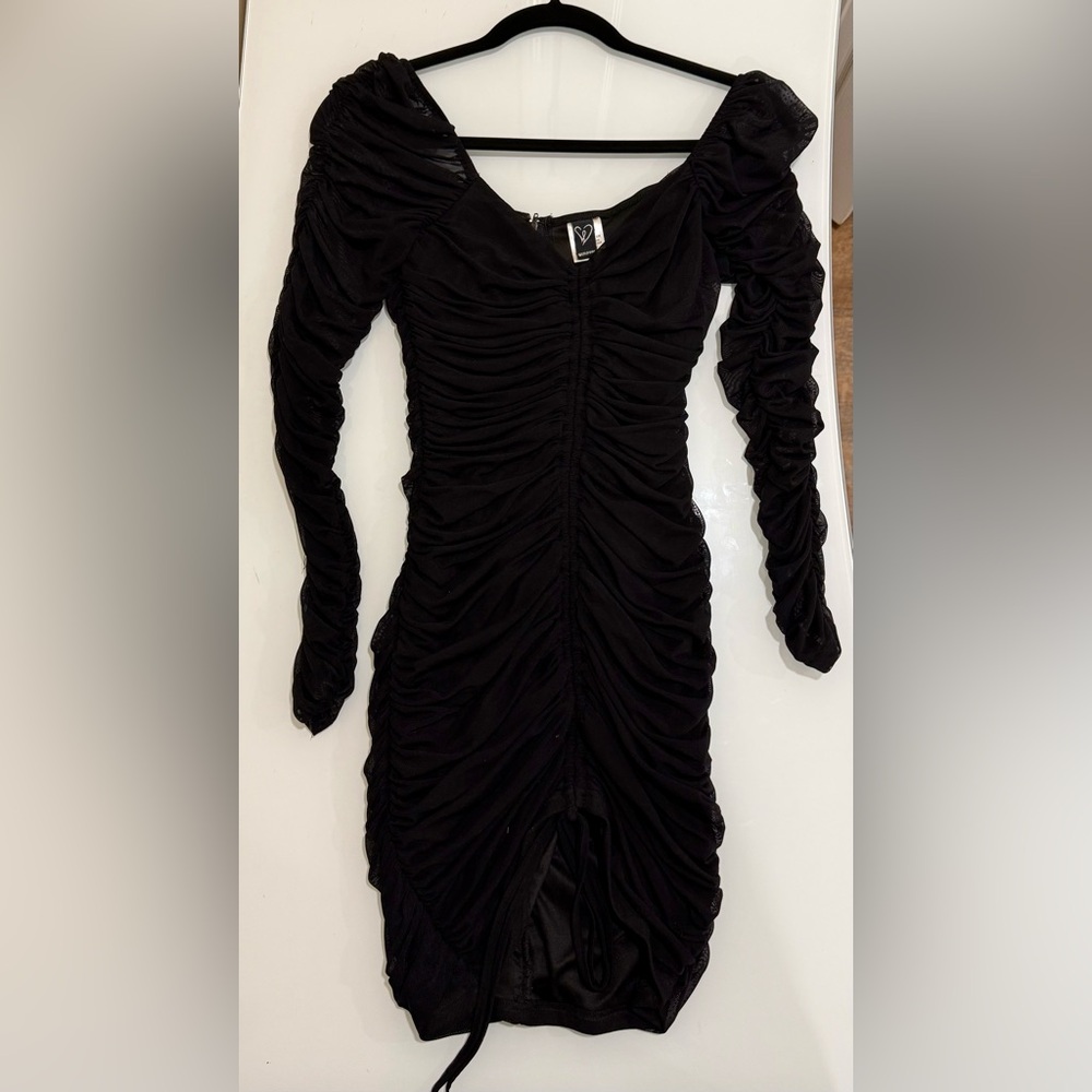 Windsor Black Long Sleeve Ruched Dress